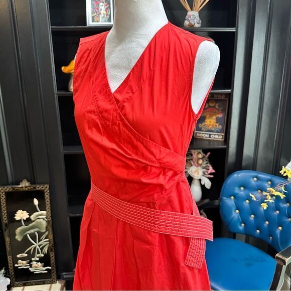 Adolfo Dominguez Red Belted Sleeveless Dress Size 8 - Picture 3 of 12
